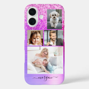 Funda iPhone 16 4 Fotos, Faux Brushed Púrpura Metalizado, Purpurin