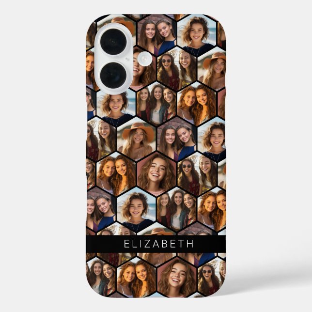 Funda iPhone 16 7 patrón geométrico retro funky de Collage de foto (Reverso )