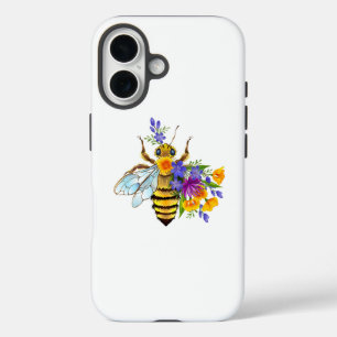 Funda iPhone 16 Abeja de flor con plantas silvestres