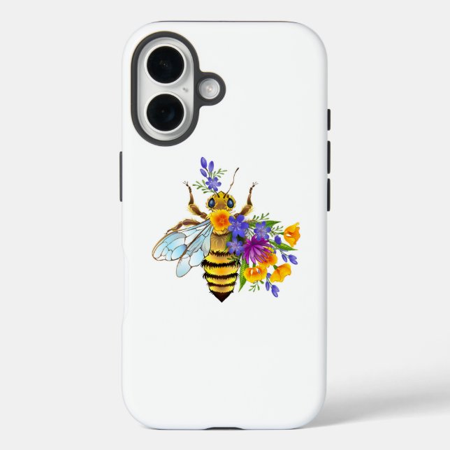 Funda iPhone 16 Abeja de flor con plantas silvestres (Reverso )