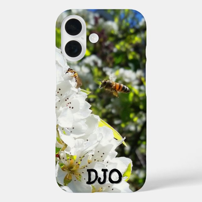 Funda iPhone 16 Abeja de miel con tus iniciales (Reverso )