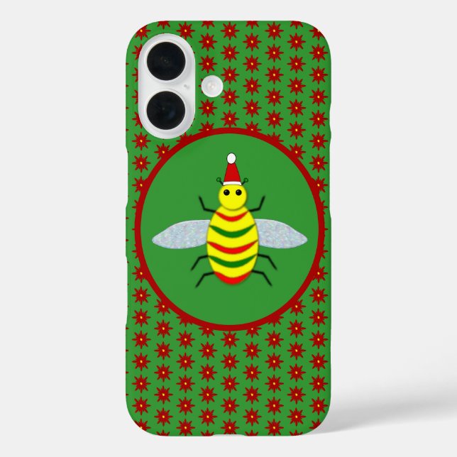 Funda iPhone 16 Abeja Navideña Adorable y Flores de Poinsettia (Reverso )