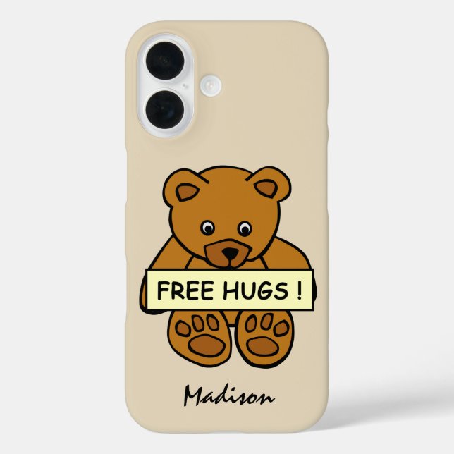 Funda iPhone 16 Abrazos gratis Teddy nombre personalizado y estuch (Reverso )