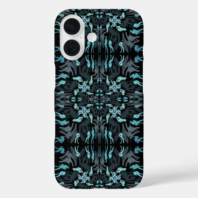 Funda iPhone 16 Abstract Aquatic Shaded Repeating Pattern Swirls (Reverso )