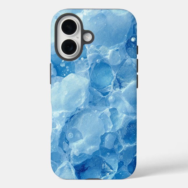 Funda iPhone 16 Abstract Blue Frozen Ice Crystal Texture Pattern (Reverso )