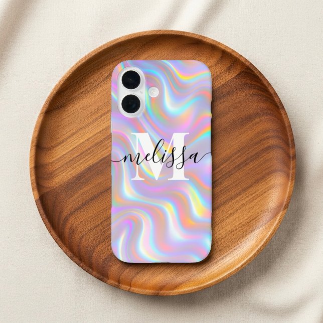 Funda iPhone 16 Abstract Iridescent 3D Effect Monogram (Subido por el creador)