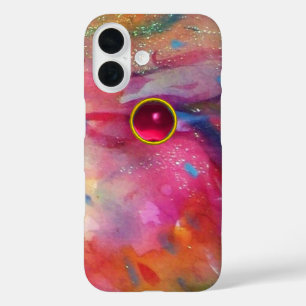 FUNDA iPhone 16 ABSTRACTO AZUL ROJO DE COLOR ROJO CON GEMSTONE DE
