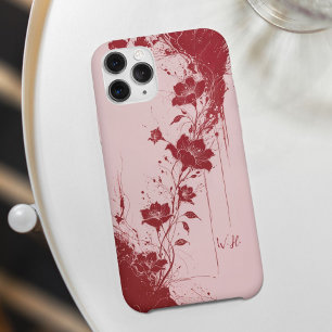 Funda iPhone 16 Abstracto Flores Grunge Monograma Rosa Rojo