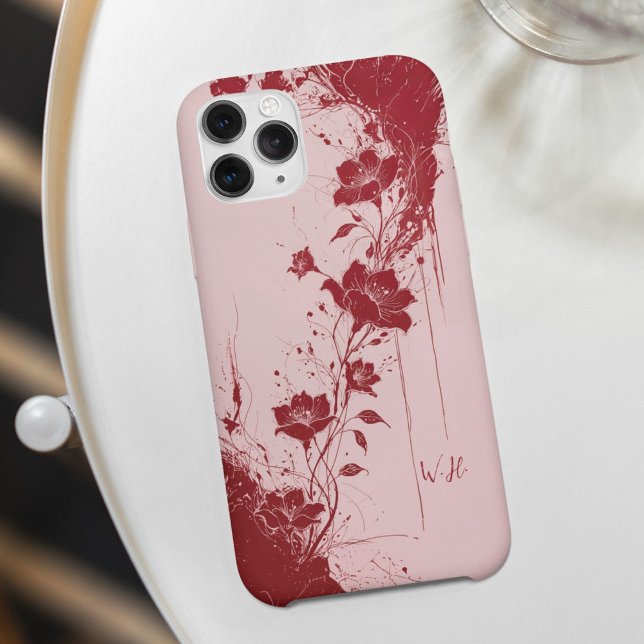 Funda iPhone 16 Abstracto Flores Grunge Monograma Rosa Rojo (Subido por el creador)