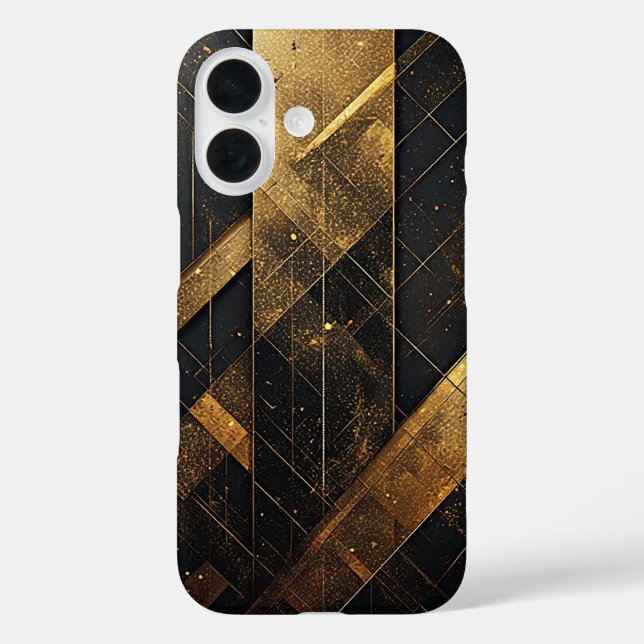 Funda iPhone 16 Abstracto Geométrico Negro y Dorado de Lujo (Reverso )