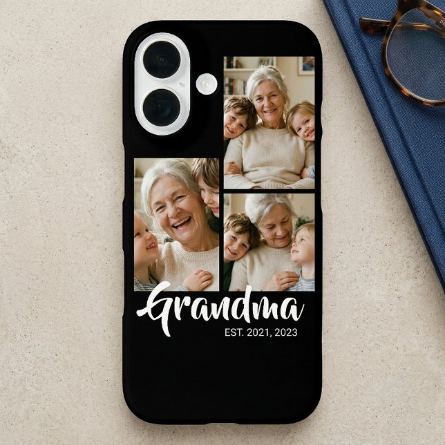 Funda iPhone 16 Abuela Estableció Escritura Moderna Negra Foto 3 (Grandma Established Modern Script Black 3 Photo iPhone 16 Case)