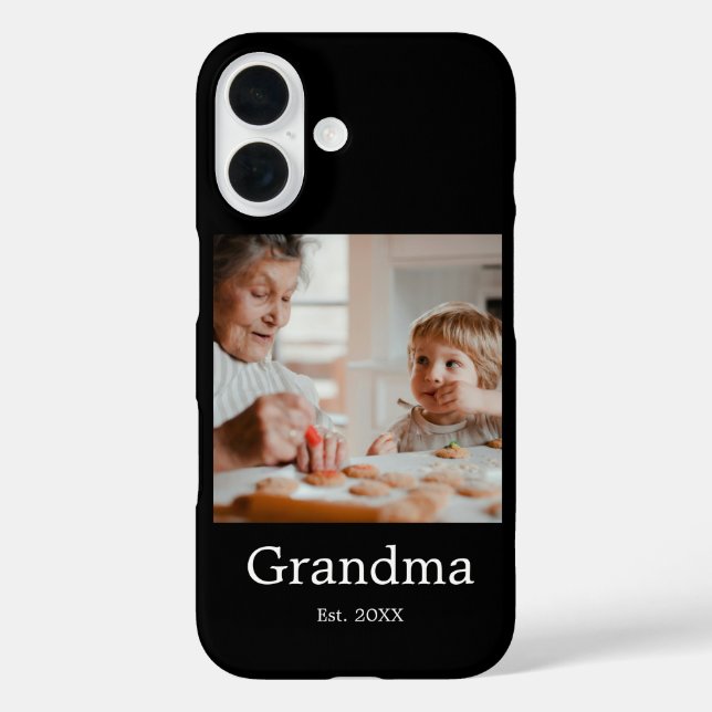 Funda iPhone 16 Abuela Estableció Regalo de Foto Negro (Reverso )