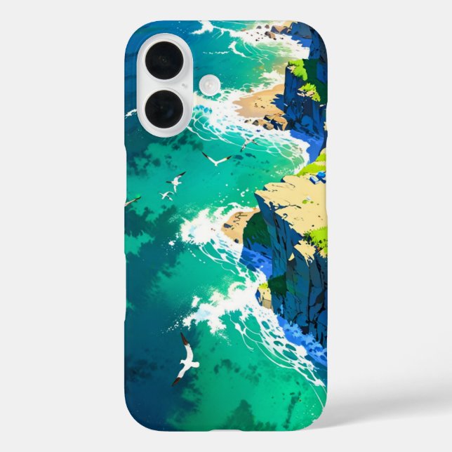 Funda iPhone 16 Acantilados costeros de Anime en verano (Reverso )