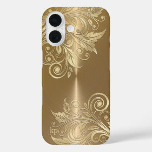 Funda iPhone 16 Acento floral de fondo de oro metálico