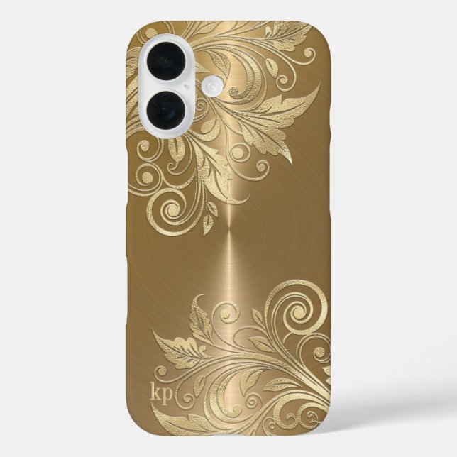 Funda iPhone 16 Acento floral de fondo de oro metálico (Reverso )