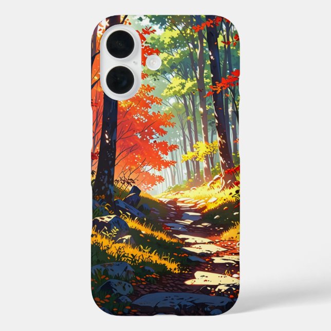 Funda iPhone 16 Aclaramiento de bosques en otoño (Reverso )