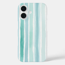 Funda iPhone 16 Acuarela Aqua Patrón de Franja Vertical Costera 