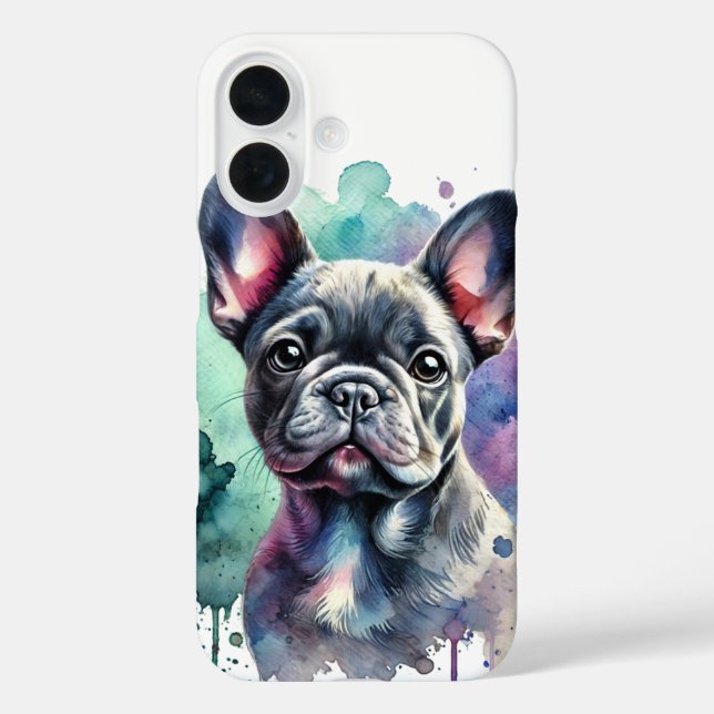 Funda iPhone 16 Acuarela de Bulldog francés (Reverso )