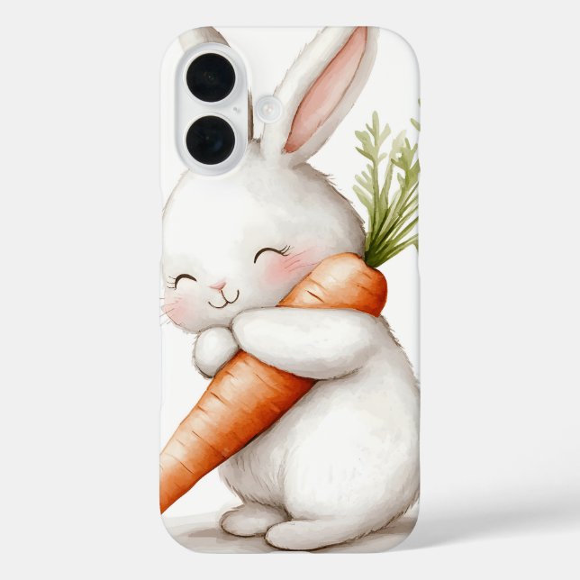 Funda iPhone 16 Acuarela Fluffy Bunny Carrot Love (Reverso )