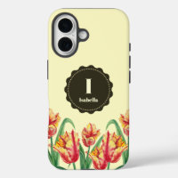 Acuarela Loro Amarillo Tulipanos Monograma Floral