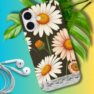 Funda iPhone 16 Adorable arte delicado fondo de margarita con enca