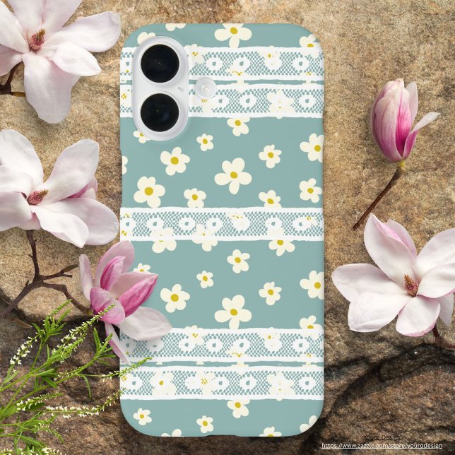 Funda iPhone 16 Adorable encaje decorativo y Blossom Cute azul (Subido por el creador)