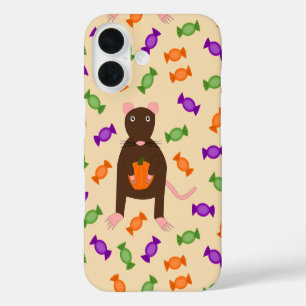 Funda iPhone 16 Adorable rata y calabaza de Halloween
