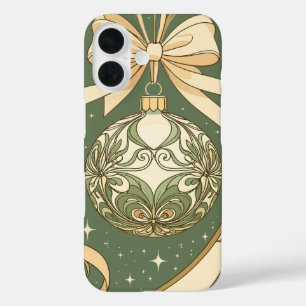 Funda iPhone 16 Adorno de Navidad azul y beige Art Nouveau