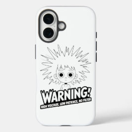 Funda iPhone 16 ¡Advertencia! Alta Tensión, Baja Paciencia, ¡Sin F