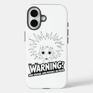 Funda iPhone 16 ¡Advertencia! Alta Tensión, Baja Paciencia, ¡Sin F