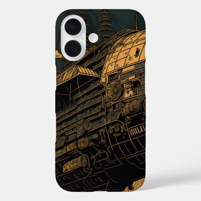 Funda iPhone 16 Aeronave SteamPunk (Reverso )