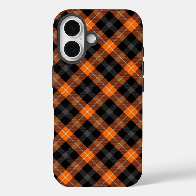 Funda iPhone 16 Aesthetic Orange, Black Plaid iPhone case   (Reverso )