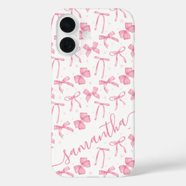 Funda iPhone 16 Aesthetic Pink Coquette Bow Custom Name  (Reverso )