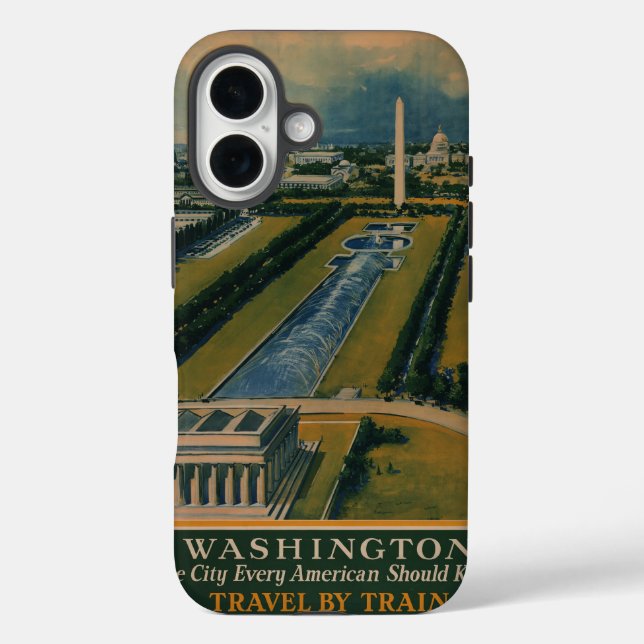 Funda iPhone 16 Afiche de viaje de Washington DC (Reverso )