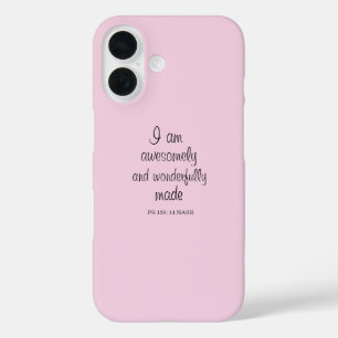 Funda iPhone 16 Afirmación Positiva de Verso Bíblico Rosa Claro