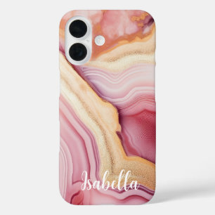 Funda iPhone 16 Ágata Dorada Rosa Nombre Moderno Elegante