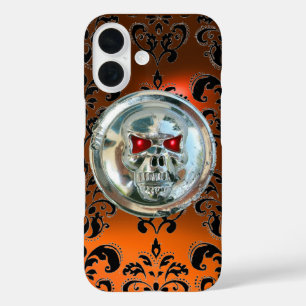 Funda iPhone 16 Agitación de la GEMA DE LA DAMASCA NEGRA NARANJA