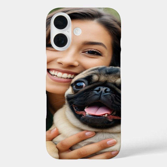 Funda iPhone 16 Agregar foto de pug personalizar (Reverso )
