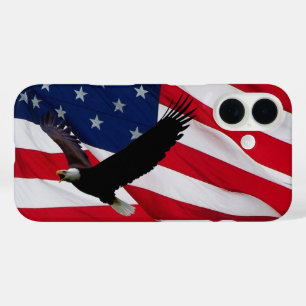 Funda iPhone 16 Águila bandera de EE. UU. en un día ventoso