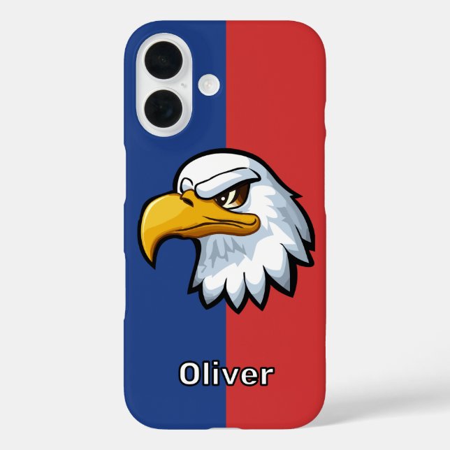 Funda iPhone 16 Águila de dibujos animados patrióticos personaliza (Reverso )
