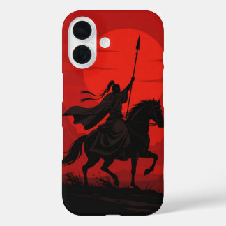 Funda iPhone 16 AI Warrior iPhone Cover – Epic Red Sun Silhouette 