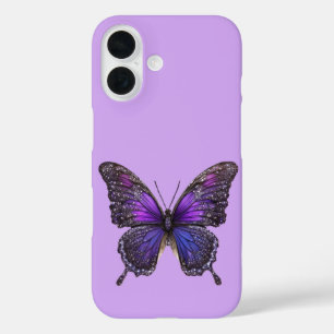 Funda iPhone 16 Alas Twinkling: Mariposa espumosa púrpura