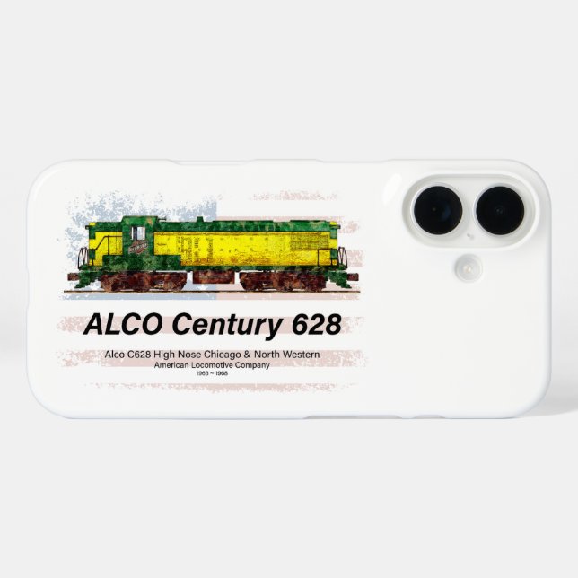 Funda iPhone 16 Alco C-628 Locomotora Diesel y bandera estadounide (Reverso (Horizontal))