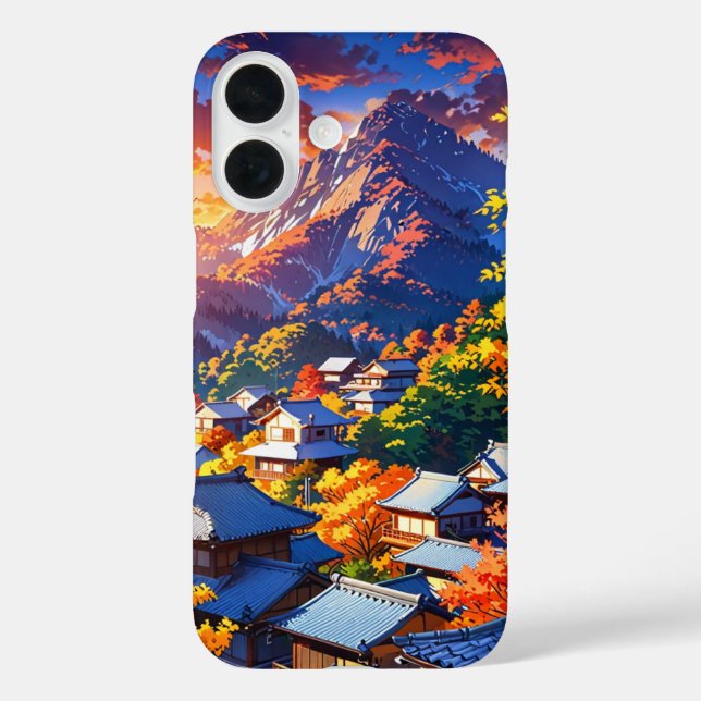 Funda iPhone 16 Aldea de las Montañas del Otoño (Reverso )
