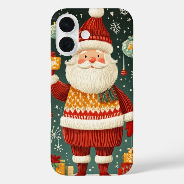 Funda iPhone 16 Alegre Papá Noel Regalos Navideños Festivos (Reverso )