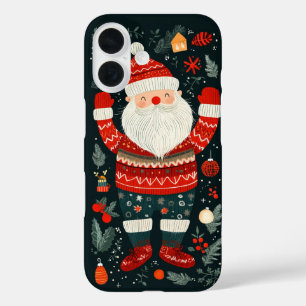 Funda iPhone 16 Alegre Santa Claus Elementos Festivos de Invierno