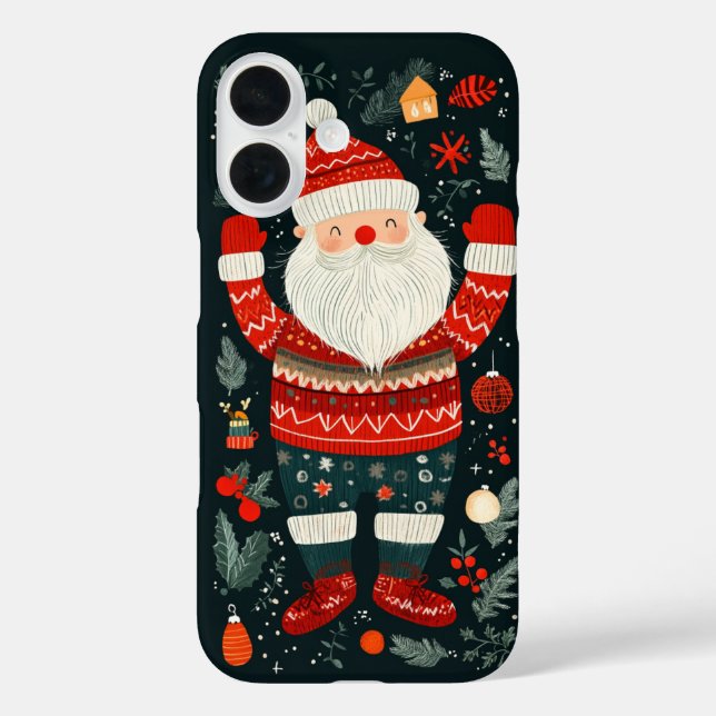 Funda iPhone 16 Alegre Santa Claus Elementos Festivos de Invierno (Reverso )