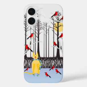 Funda iPhone 16 Alegría de invierno - Gato con cardenales de Birch