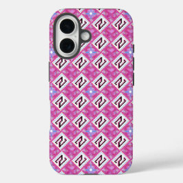 Funda iPhone 16 Alfabeto geométrico rosa chic inicial N