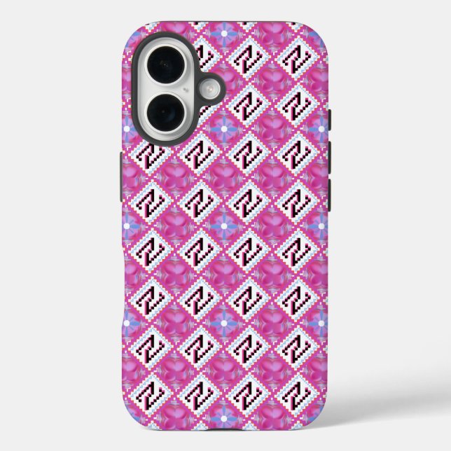 Funda iPhone 16 Alfabeto geométrico rosa chic inicial N (Reverso )